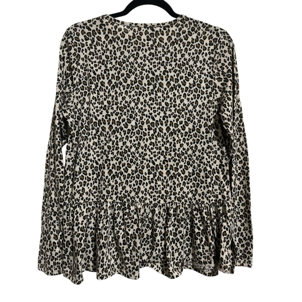 EUC Women's Gaze Leopard Print Tiered Blouse L Beige Brown - Picture 3 of 6